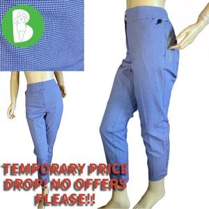 LOFT "MARISA" BLUE & WHITE HOUNDSTOOTH PRINT SKINNY ANKLE LENGTH TROUSER NWT (10